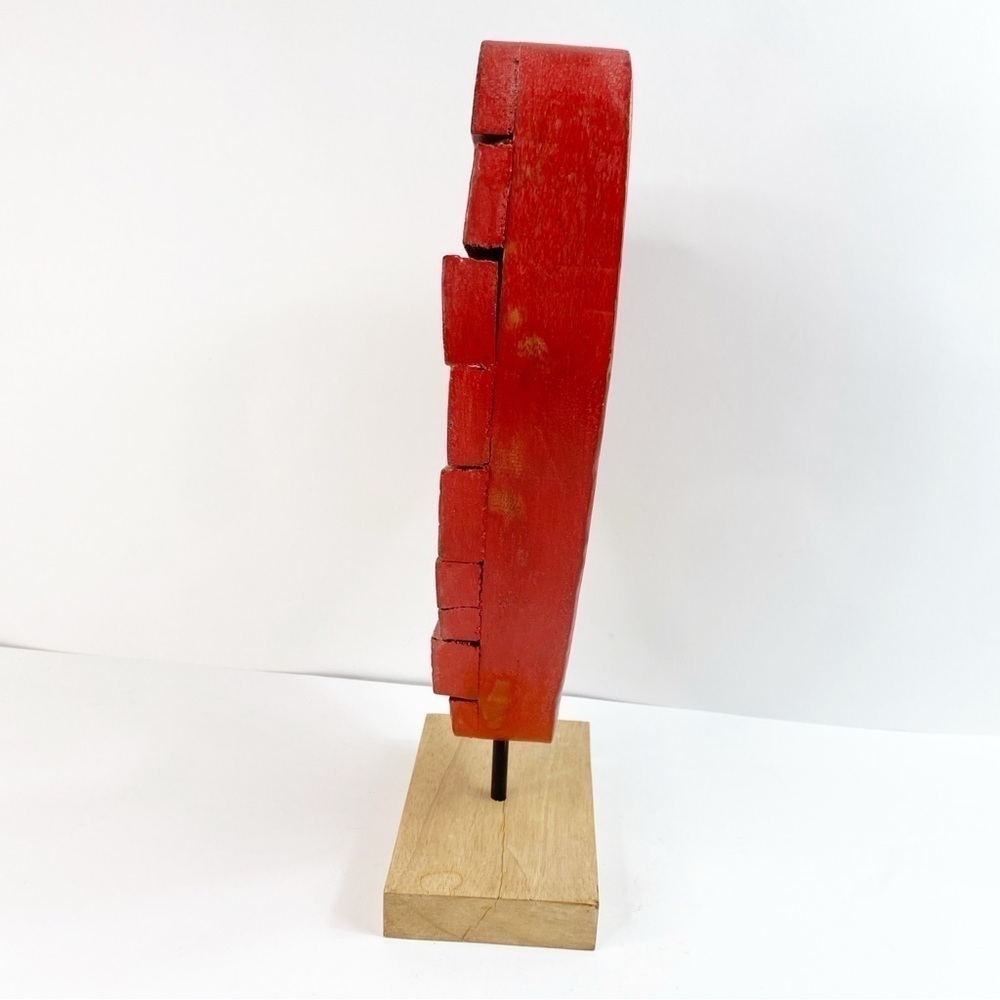 Painted Reclaimed Wood Heart On A Pedestal Figure Sculpture Farmhouse Coastal - Picture 8 of 12